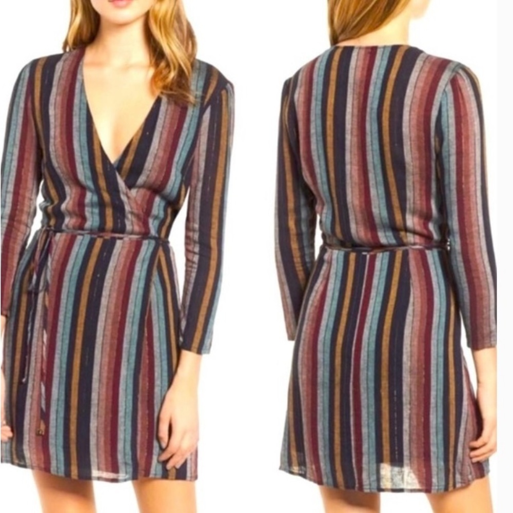 Rails Striped Metallic Pattern Wrap Dress With V-… - image 1